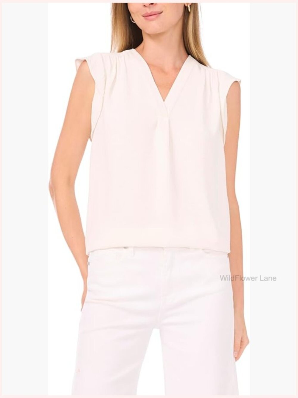 Sleeveless V-Neck Ruffle Shoulder Blouse Lightweight Summer Top